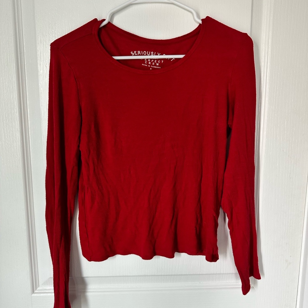 Aero long sleeve red ribbed shirt size M